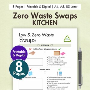 Zero Waste Kitchen Swaps Digital & Printable Zero Waste Checklist Eco-friendly Kitchen Sustainable Home Eco Planner Zero Waste Challenge