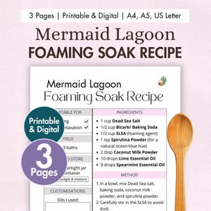Recept voor DIY-zeemeerminlagune-schuimbad | afdrukbaar | Digitale kaart Epsom Salt & Milk-bubbelbad | Zelfgemaakte spa-mix van limoen en muntolie
