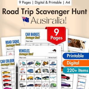 Caccia al tesoro per viaggi su strada in Australia Giochi per viaggi su strada Giochi di viaggio in camper stampabili e digitali Attività per bambini in auto Colori per auto da viaggio Loghi Segnali