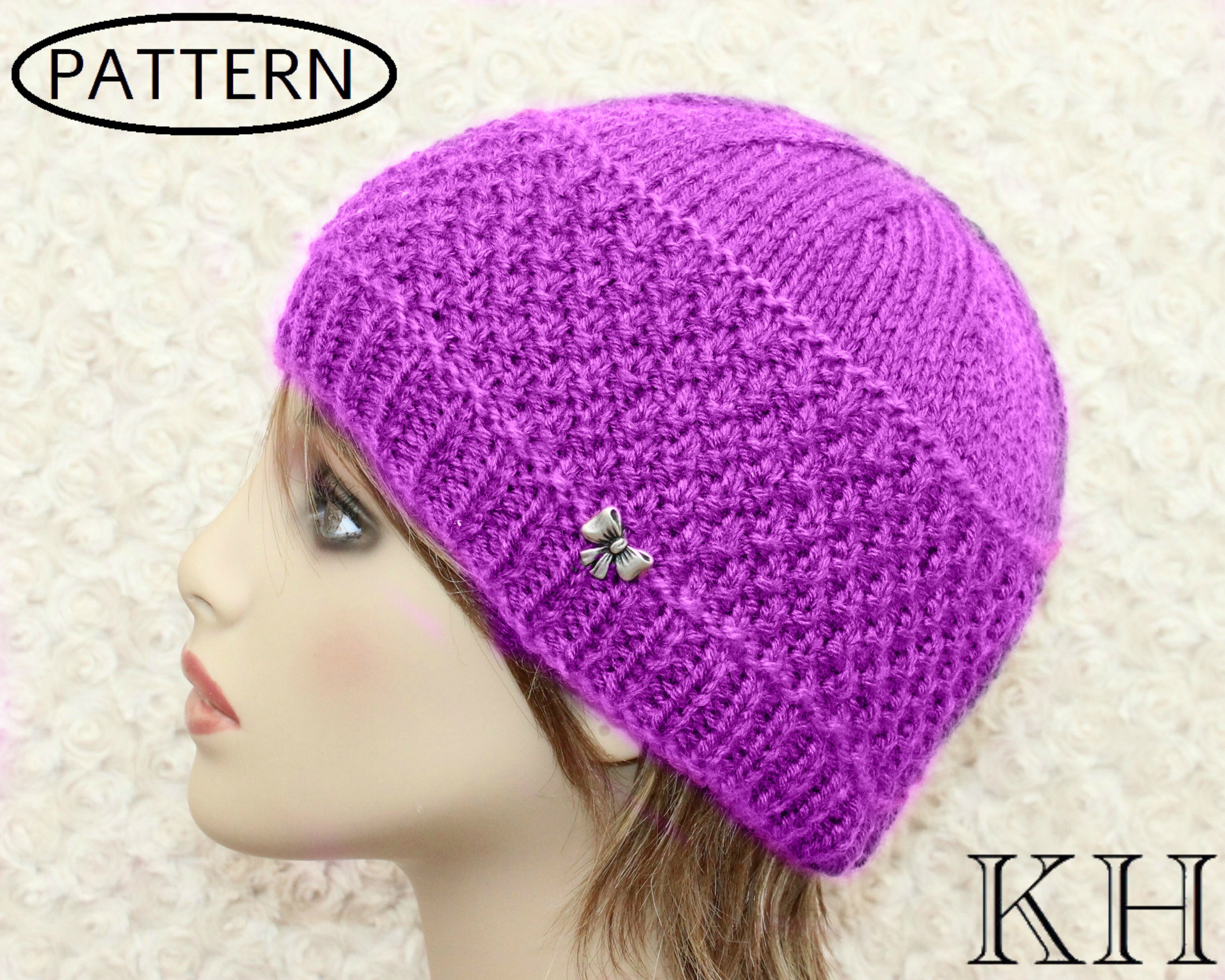 Knitting Pattern Ladies Hat Knitted Beanie Womens Hat Pattern Lady's