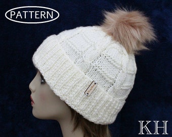 Strickanleitung für Damen - Mütze mit Zopfmuster - Damen Strickmütze - Aran Mütze Muster - pdf - KP552