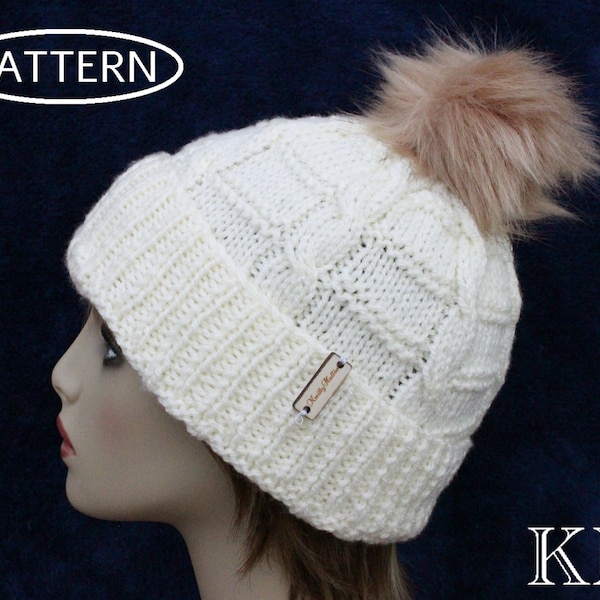 knitting pattern for ladies - cable hat - ladies knitted hat - aran hat pattern - pdf - KP552