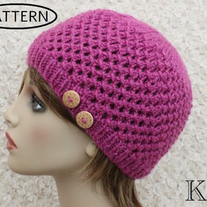 knitted hat pattern for ladies hat , ladies beanie hat knitting pattern, UK Aran, USA Worsted 4, PDF,  KP12
