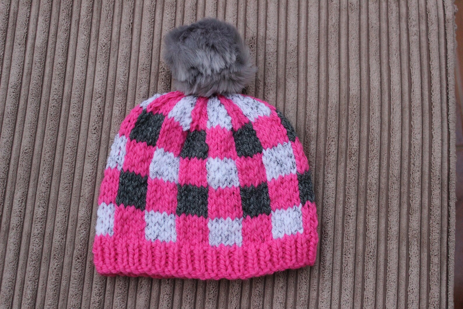 Knitting Pattern Ladies and Childs Buffalo Plaid Hat Plaid Hat Pattern