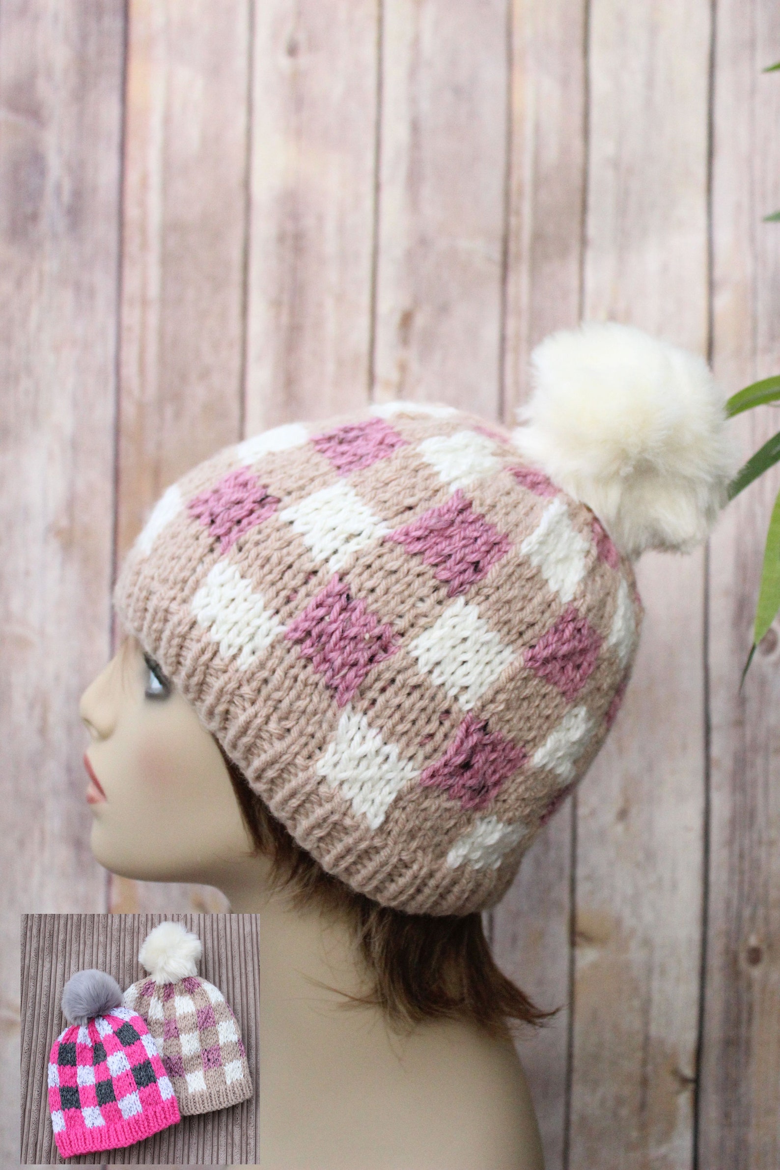 Knitting Pattern Ladies and Childs Buffalo Plaid Hat Plaid Hat Pattern