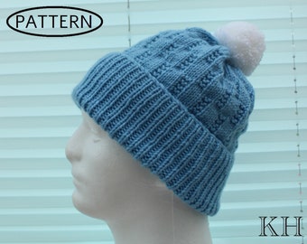 knitting pattern - mens hat knitting pattern -  ladies hat knitting pattern - mans bobble hat pattern - womens bobble hat pattern  PDF KP382