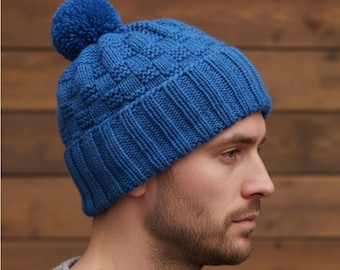 Patrón de punto para gorro de hombre - Patrón de gorro de lana para hombre - Patrón de gorro de invierno para hombre - PDF - KP385