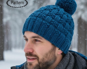 Patrón de punto para gorro de hombre - Patrón de punto para gorro de hombre - Patrón de gorro de punto para hombre - KP420