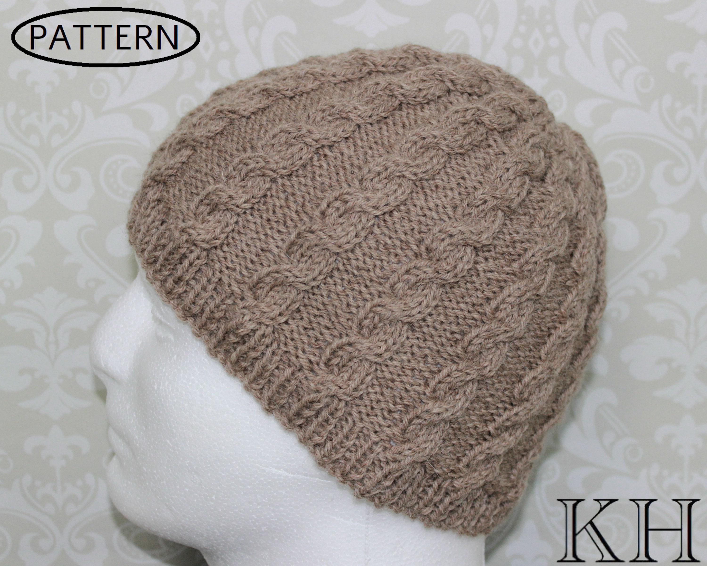 Knitting Pattern for Mens Cable Hat - Mens Beanie Knitting Pattern ...