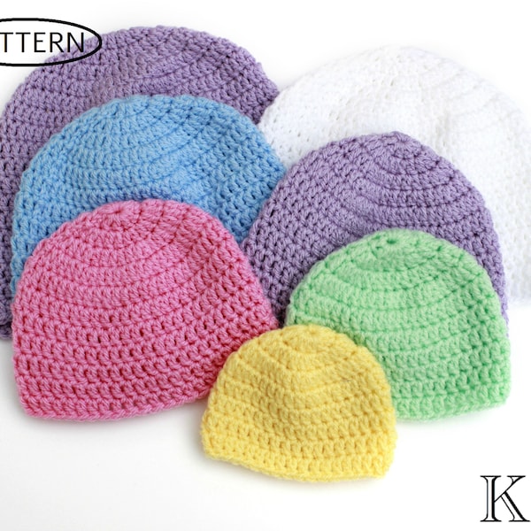 Crochet pattern 5 sizes baby hats, baby hat pattern, small hat, preemie hat, 0-3mths, 3-6mths, 6-9mths, toddler, UK & USA terms #548