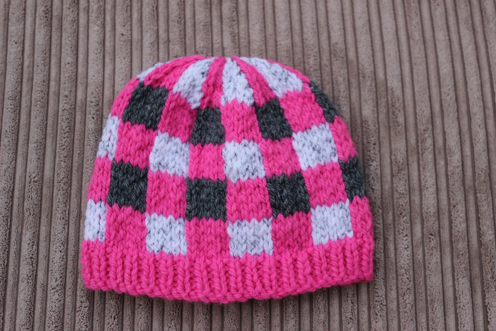 Knitting Pattern Ladies and Childs Buffalo Plaid Hat Plaid Hat Pattern