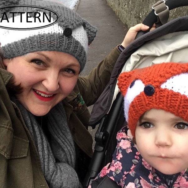 knitting pattern for ladies fox wolf hat - childs fox wolf hat pattern - childs hat pattern - wolf hat pattern - PDF - kp494