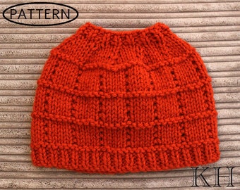 knitting patten adult messy bun hat - ponytail hat - running hat - ladies messy bun hat - top knot hat - PDF - KP500