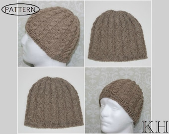 Knitting pattern for mens cable hat - mens beanie knitting pattern - hat knitting pattern - PDF - KP397