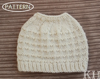 knitting pattern messy bun hat - messy bun beanie - ponytail hat - ponytail beanie - pdf- KP498