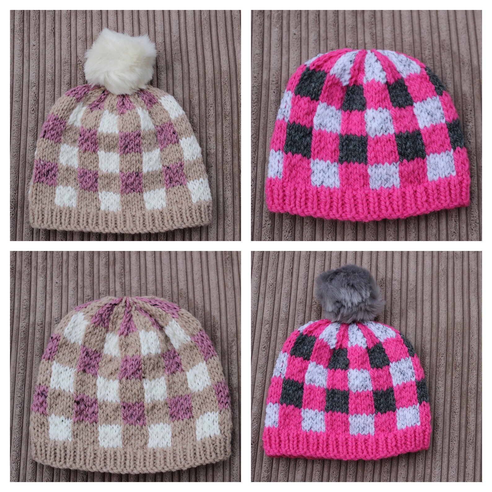 Knitting Pattern Ladies and Childs Buffalo Plaid Hat Plaid Hat Pattern