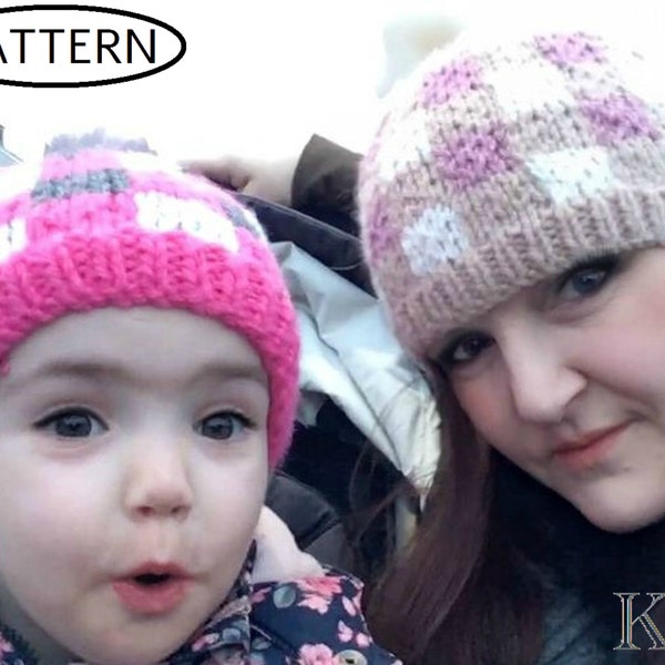 knitting pattern ladies and childs buffalo plaid hat - plaid hat pattern - mountain toque - nordic hat - lumberjack hat pattern - PDF -kp502
