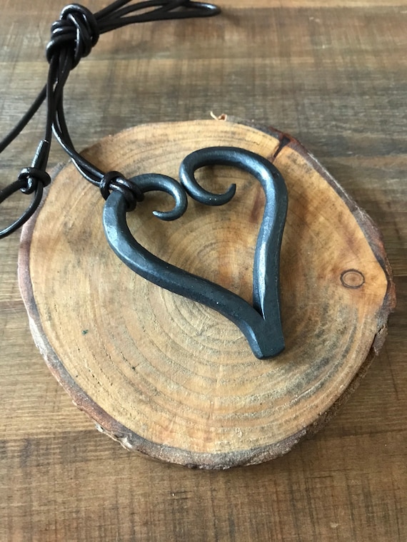 Hand Iron Heart Pendant Necklace Blacksmith Made Etsy