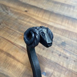 Hand Forged Iron Ram&#39;s Head Fire Poker - Blacksmith Made