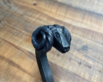 Hand Forged Iron Ram's Head Fire Poker - Blacksmith Made