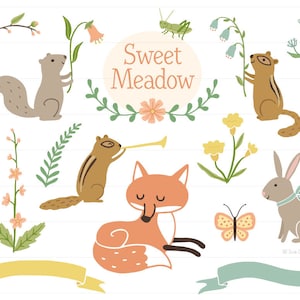Woodland Clip Art - clipart boisé, clipart de fête de bébé, clipart de naissance, clipart bébé, clipart renard, clipart d’animal forestier