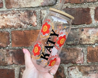 Personalised Glass Tumbler with Straw | Tired Mums Club | Personalised Tired Mums Club Glass Tumbler