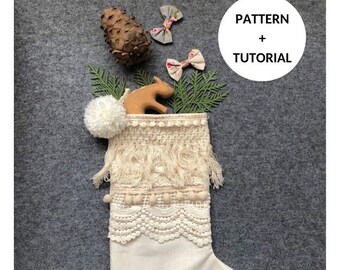 Christmas Stocking Sewing Pattern & Tutorial Christmas Home Decorations Download Template How to sew fabric stocking X-mas home decor DIY