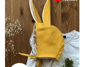 Bunny Ears Baby Bonnet Pattern & Tutorial Baby Hat Sewing template Infant Sunhat Download DIY Newborn cap How to make Easter bunny bonnet