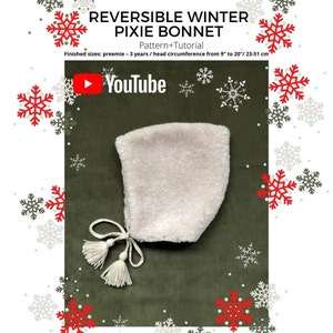 Reversible Winter Pixie Baby Bonnet Sewing Pattern & Tutorial Newborn Fur Hat Download Template Infant winter cap DIY How to make Elf hat