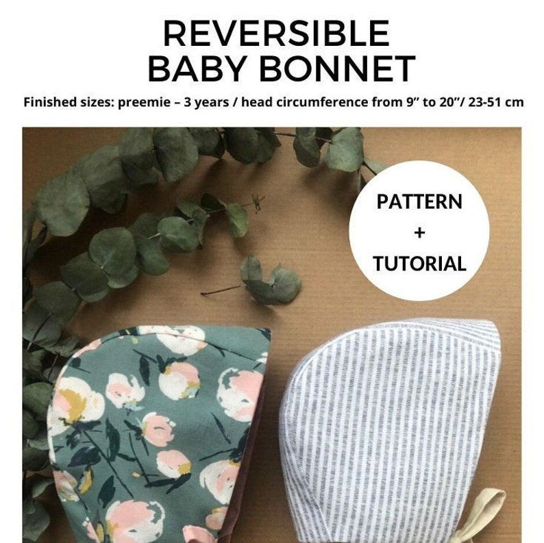 INSTANT DOWNLOAD Reversible Baby Bonnet Pattern & Tutorial image 0