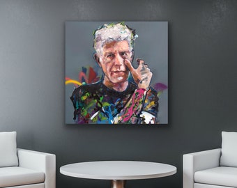 Anthony Bourdain Oil Painting | 40" | Hand Made Original Anthony Bourdain Portrait | Kitchen Wall Art | Pop Art | Fine Art Home Décor