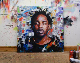 Kendrick Lamar, Pittura originale, 40", 52", Arte, Strada, Musica, Rap, Ritratto, Astratto, Graffiti, Richard Day