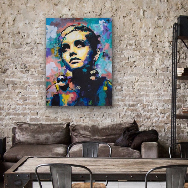 Twiggy, Original Oil Painting, 30", 40", 48", Portrait, Large, Wall, Art, Canvas, Abstract, Palette knife, Model, Worldwide Shipping