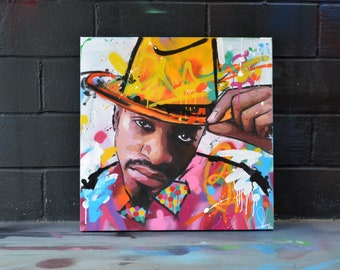 Andre 3000 (OutKast), Original Painting, 30",40", 52", Art, Portrait, Rap, Hip Hop, Gift, POP Art, Street, Worldwide Shipping, Richard Day