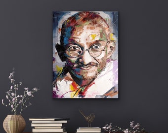 Mahatma Gandhi, Large Original Painting, 30", 40", 48", Portrait, Gift, Palette Knife, Art, Abstract, Worldwide Shipping, Richard Day