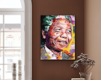 Nelson Mandela Oil Painting | Hand Made Original Nelson Mandela Painting, 48", 40", 30" | Richard Day Canvas | Fine Art Home Décor