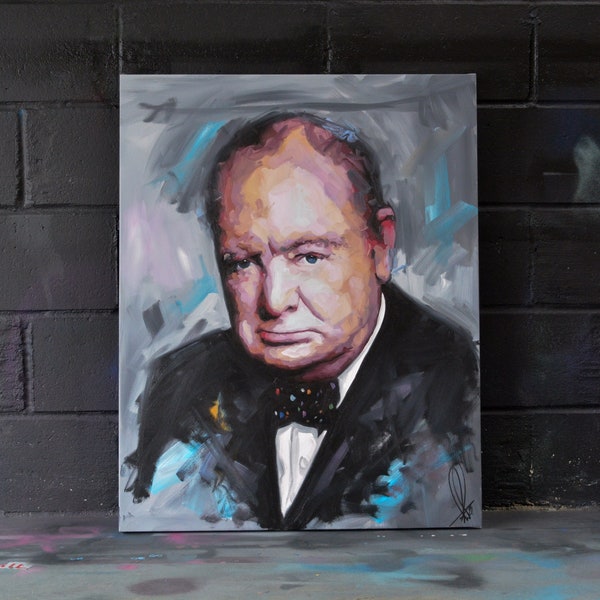 Original Winston Churchill Painting, 38 | Winston Churchill Oil Painting | Richard Day Canvas | Fine Art Home Décor | Hand Made Oil Painting