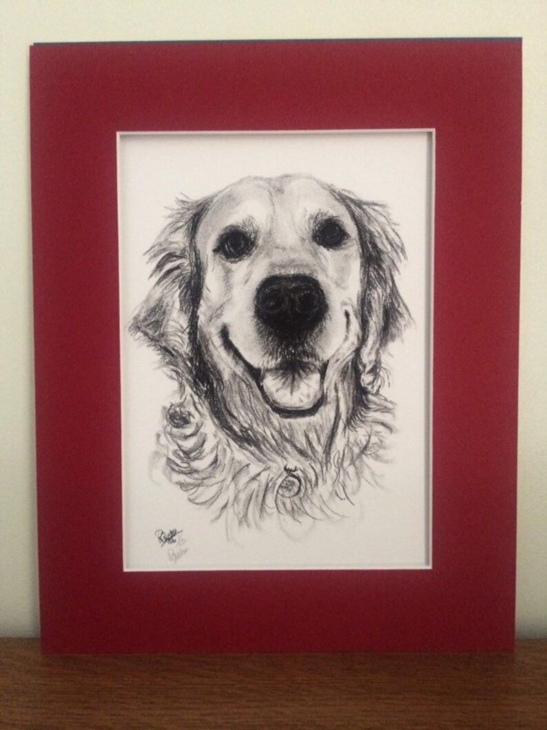 Golden Retriever Art Print Retriever Wall Art Limited Edition Print Red Mount