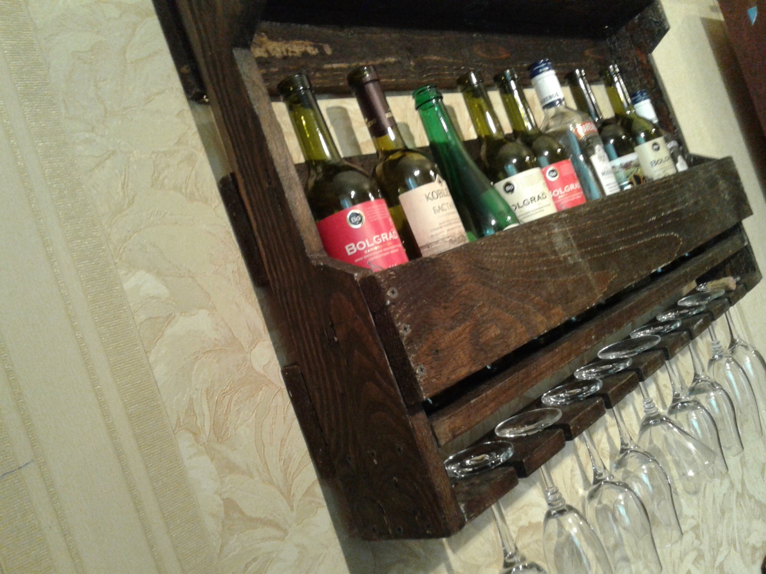 Wine Pallet Shelf Large Handmade Wine Rack Dark Wooden Etsy