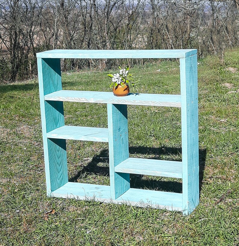 Small Blue Bookcase Rustic Bookcase Reclaimed Bookcase Etsy