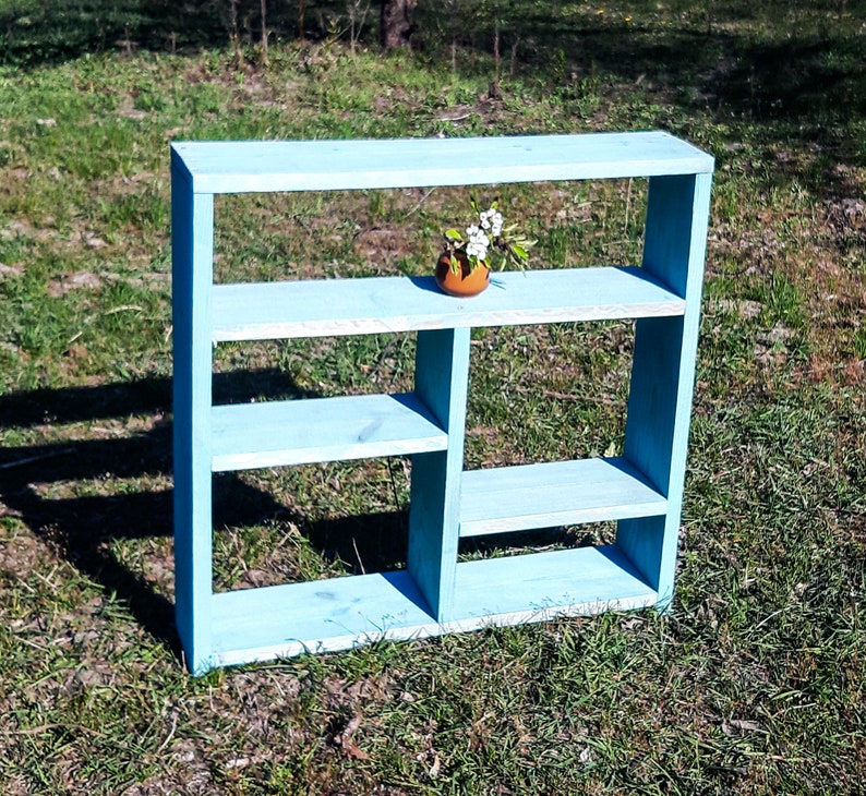 Small Blue Bookcase Rustic Bookcase Reclaimed Bookcase Etsy