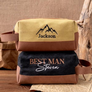 Personalized Mens Travel Toiletry Bag,Custom Toiletry Bag,Canvas Wash Bag,Valentine&#39;s Day Gift for Him,Groomsman Gifts,Embroidered name bag