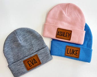 Custom Leather Patch Beanie: Personalized Winter Hat