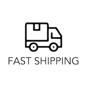 May include: A black line art icon of a delivery truck with a box in the cargo area, positioned above the text FAST SHIPPING in a clean, sans-serif font. The graphic is centered and features bold, uniform lines against a plain white background.