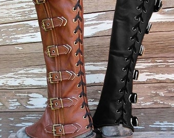 Mittelalter Wikinger Rüstung Leder Half Chaps Schnürschuhe Boots Bezug Steampunk Vintage Wanderschal