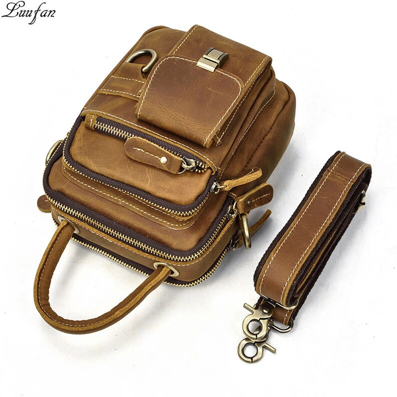 Crazy Horse Genuine Leather Men Shoulder Bag Cowhide Double Etsy