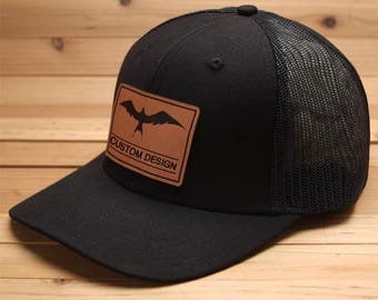 Gorra de camionero con parche de cuero personalizado, gorra snapback personalizada