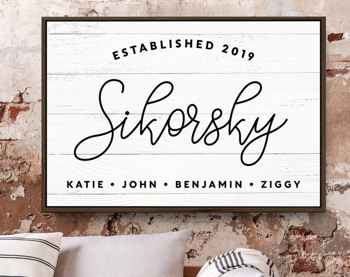 boho LAST NAME sign, canvas farmhouse print, custom rustic family name & year established, personalized wall art canvas