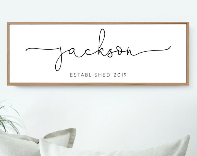 canvas LAST NAME sign, personalized farmhouse print, script family name & year established, retro shabby chic boho wall art canvas {s}