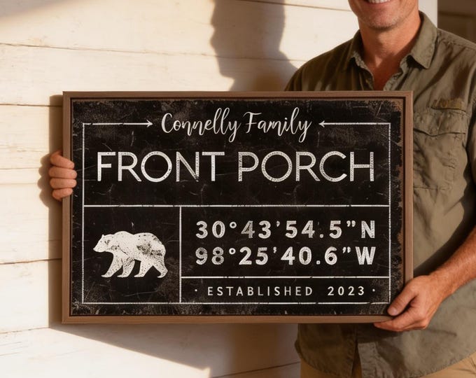 Connelly Family Sign, Personalized Name Coordinates, Front Porch Wall Art, New Home Gift